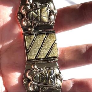 Shimmery Vintage Taxco Rainbow Obsidian Mask Panel Bracelet Sterling 925